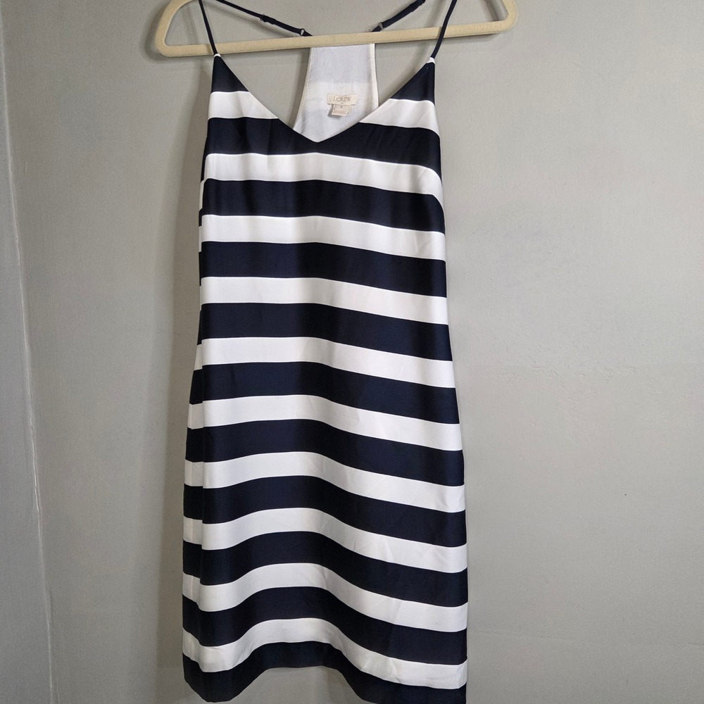 Coastal Grandma‎ J.Crew Striped Silk Racerback Cami Tank Top Navy White Nautical